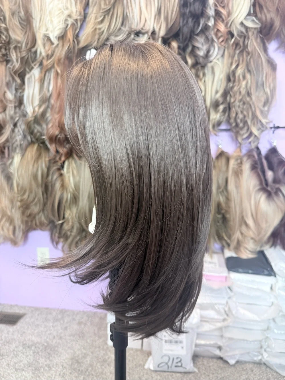 DWY Sierra Mid-Length Straight Brown Synthetic Wig with Bangs
